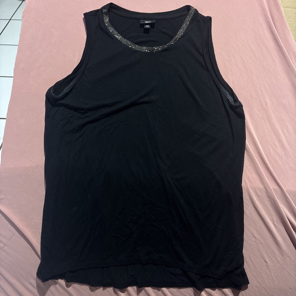 Mossimo Women Black Tank Top XL Sparkling Embellished Neck Sleeveless Pullover